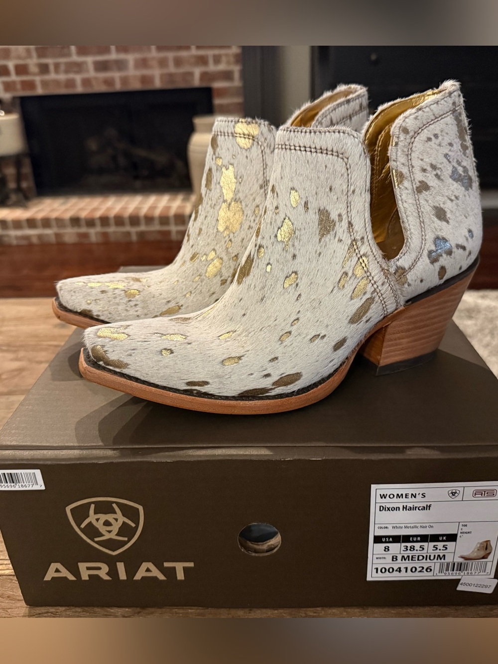 Ariat Dixon Haircalf Booties Metallic Gold and Ivory